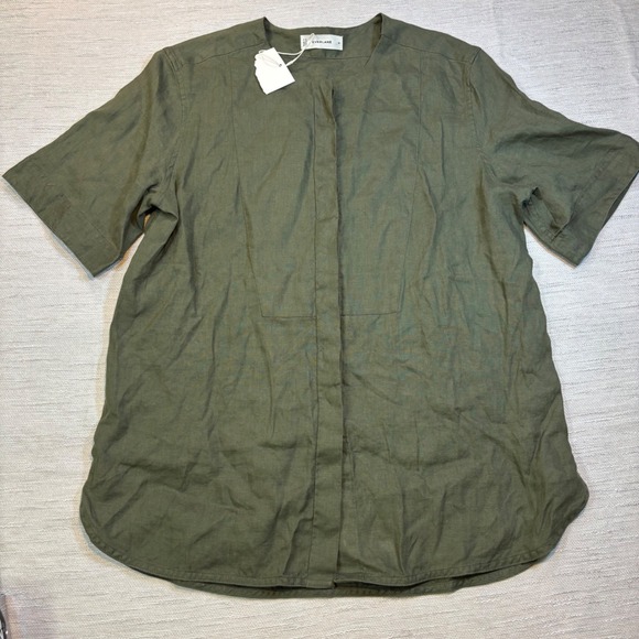 Everlane Linen Tunic Top Olive Green Short Sleeve Relaxed Fit Womens Size M - Picture 9 of 11